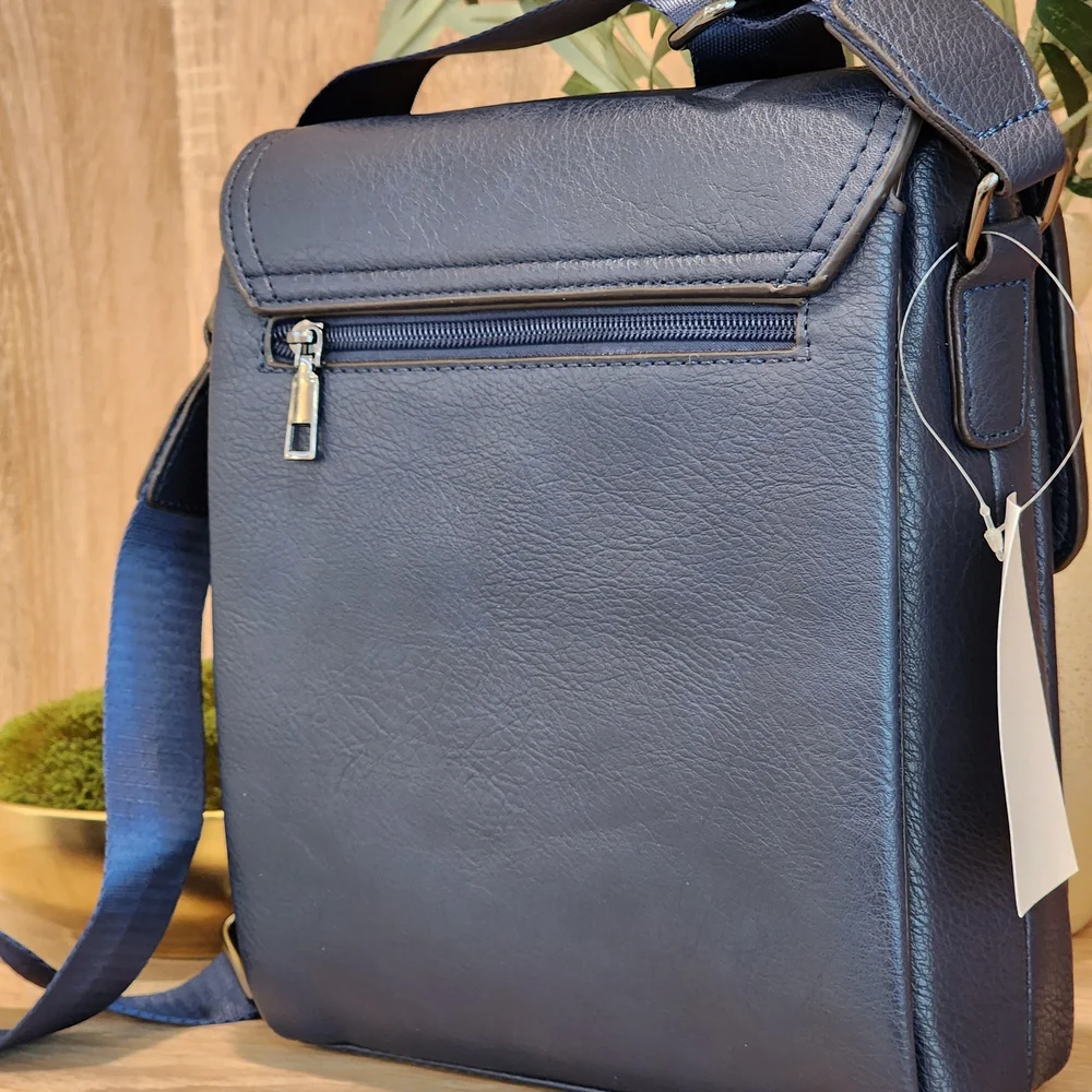 AR New York Men's Leather Blue Multi Compartment Casual Messenger Crossbody Bag